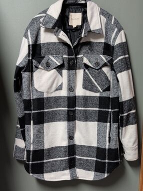 Thread & Supply Lined Flannel Jacket, black/white, Mens Small.